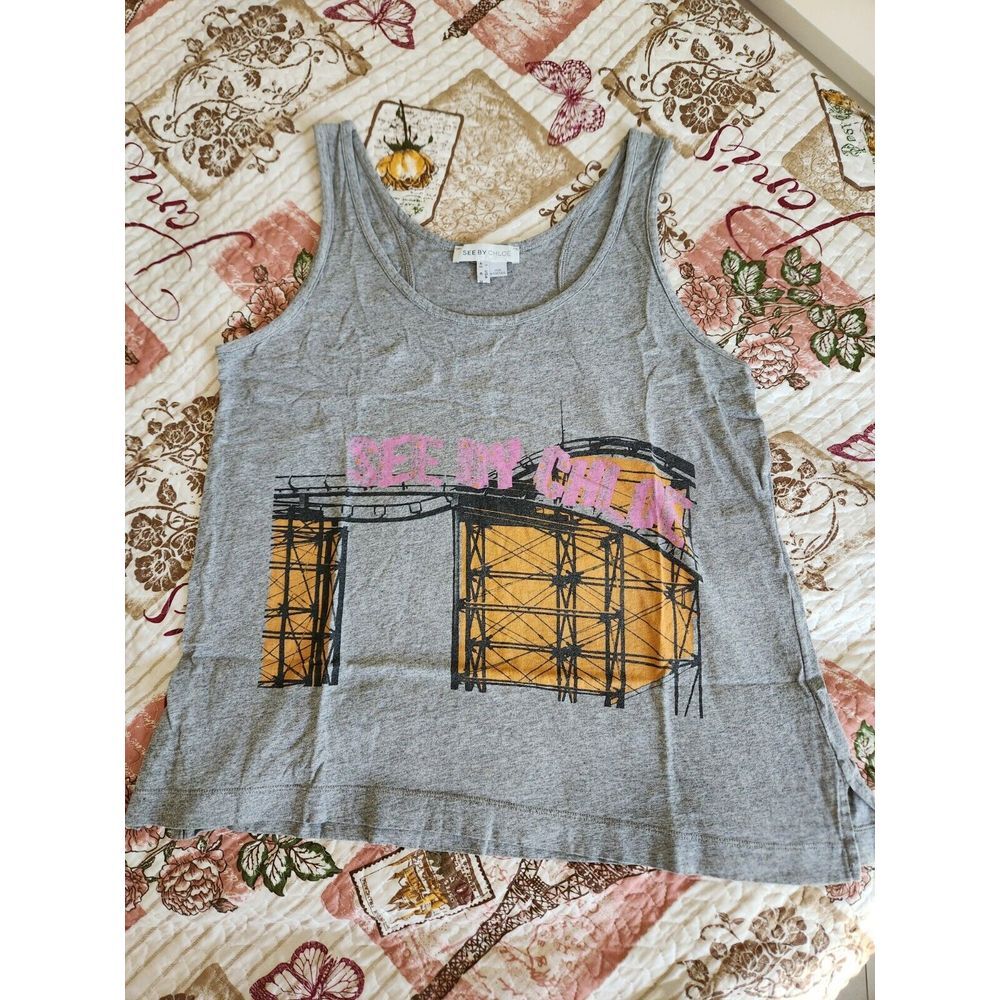 SEE BY CHLOÉ Women's Sleeveless‎ Tank Top Gray  100% Cotton  Size 6